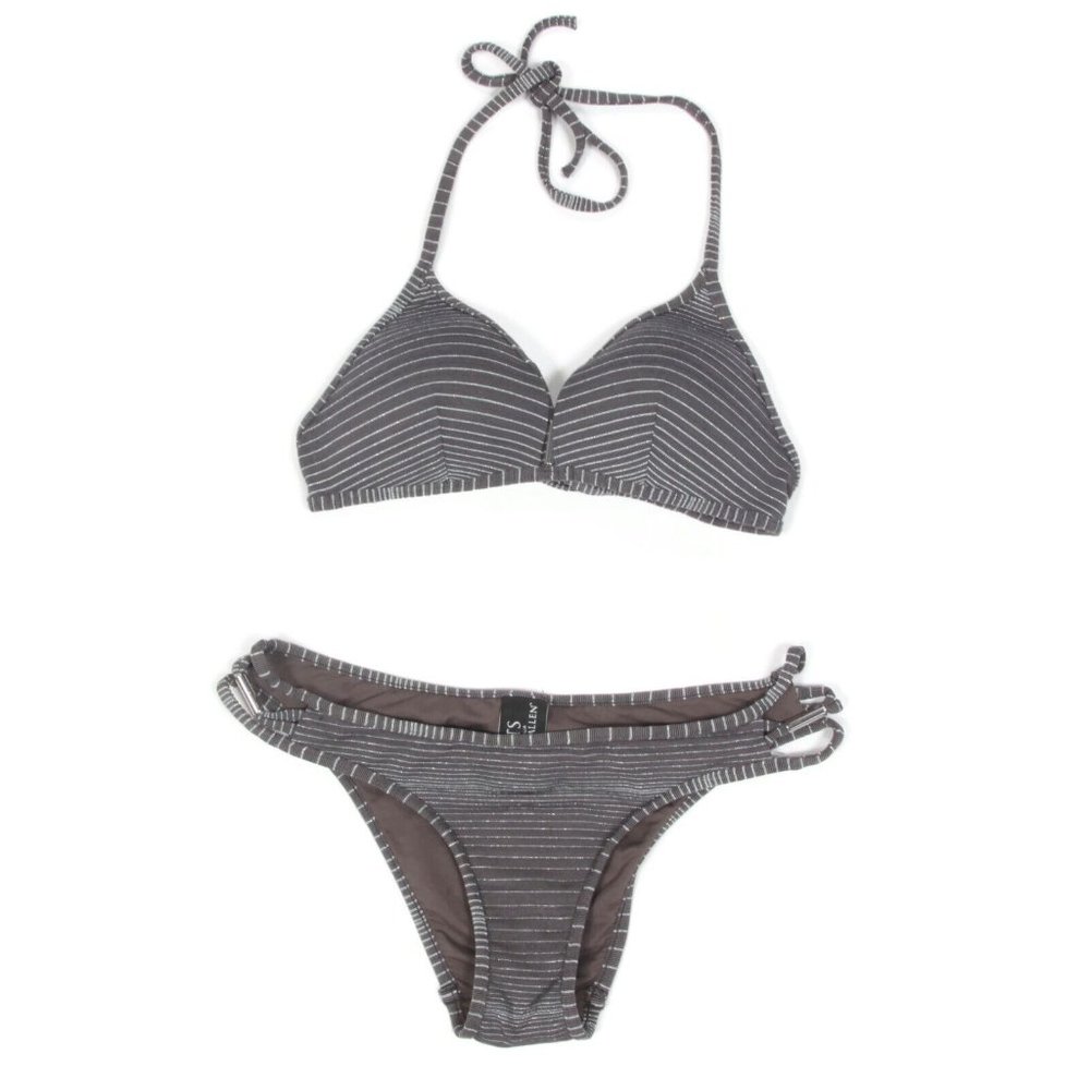 JETS Australia Jessika Allen Gray Sparkle Striped Bikini Set size 4/6 NWOT - 125